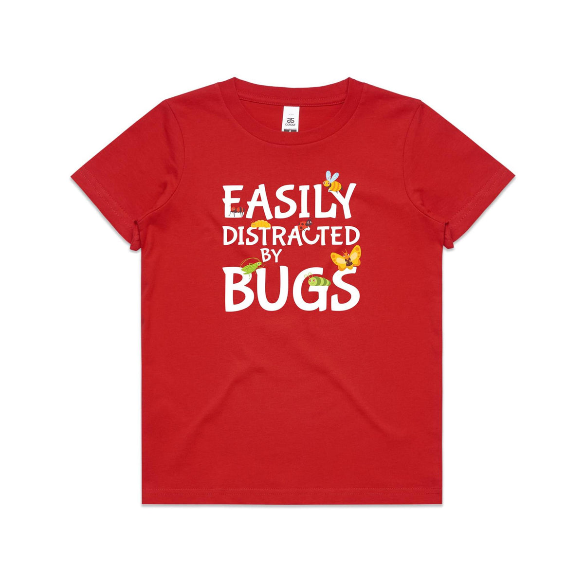 Easily Distracted By Bugs Kids AS Colour T-shirt Red Kids Youth T-shirt Printed In Australia