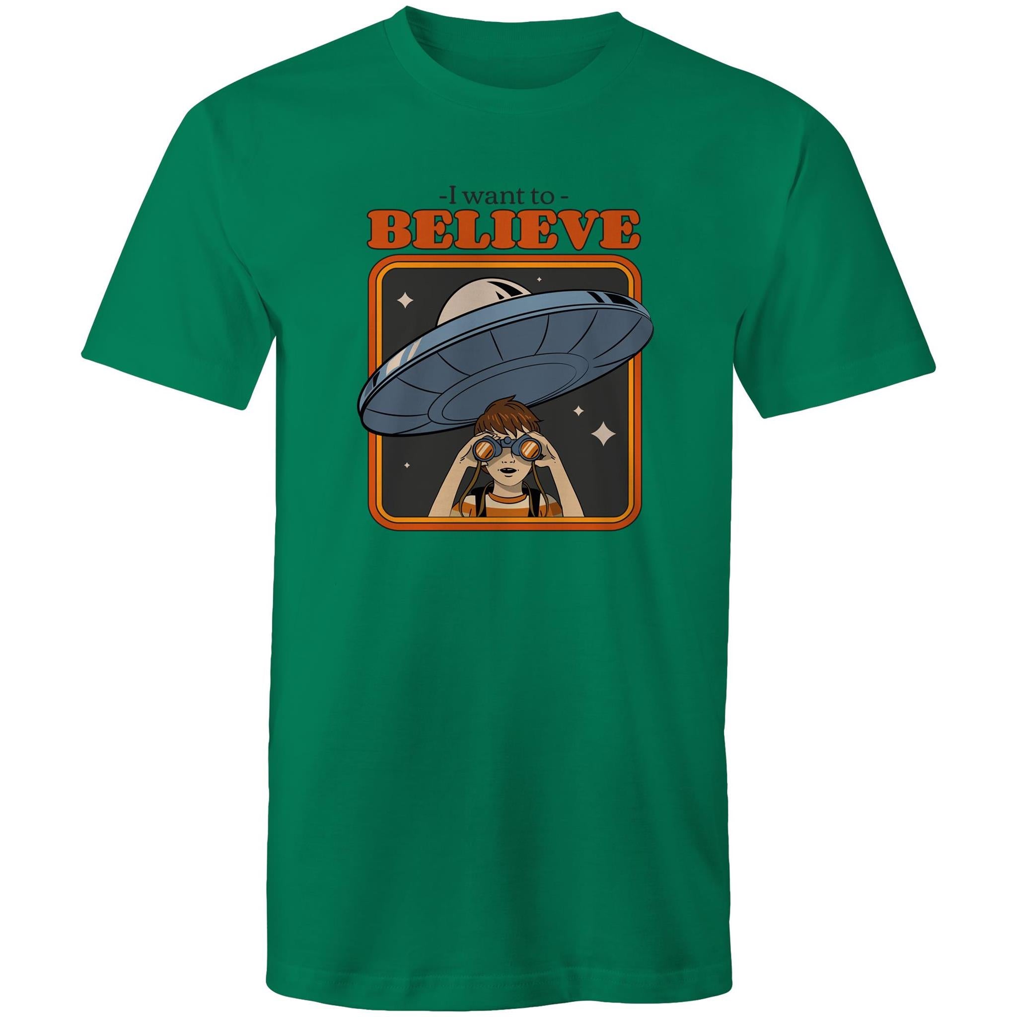 I Want To Believe - Mens T-Shirt Kelly Green Mens T-shirt Printed In Australia Sci Fi