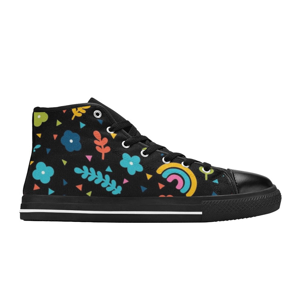 Rainbows And Flowers - Kids' High Top Canvas Shoes Kids High Top Canvas Shoes Plants Printed Offshore