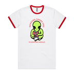 Reading Takes You To Another World, Alien - Staple Ringer Tee White Red Ringer T-Shirt Printed In Australia Reading Sci Fi
