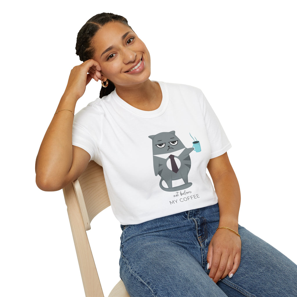 Not Before My Coffee, Cat - Unisex Softstyle T-Shirt