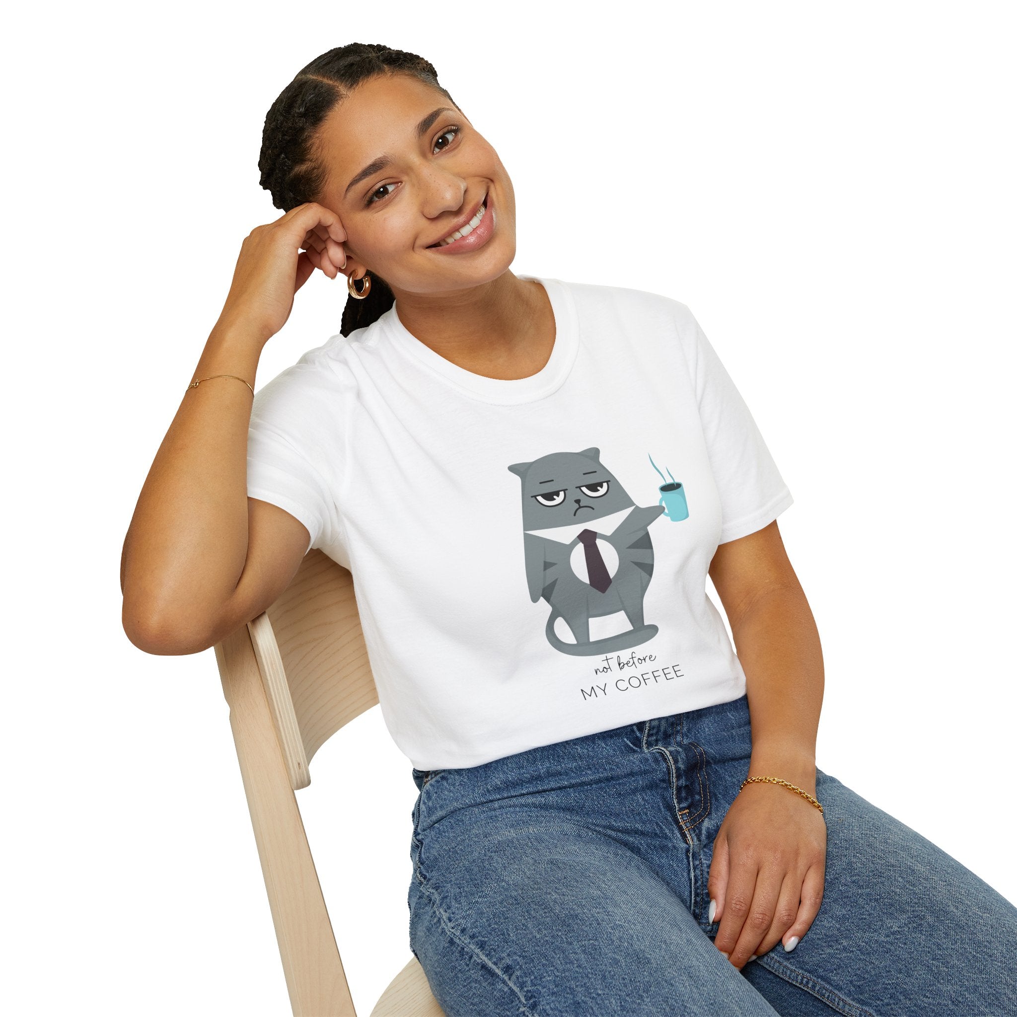 Not Before My Coffee, Cat - Unisex Softstyle T-Shirt