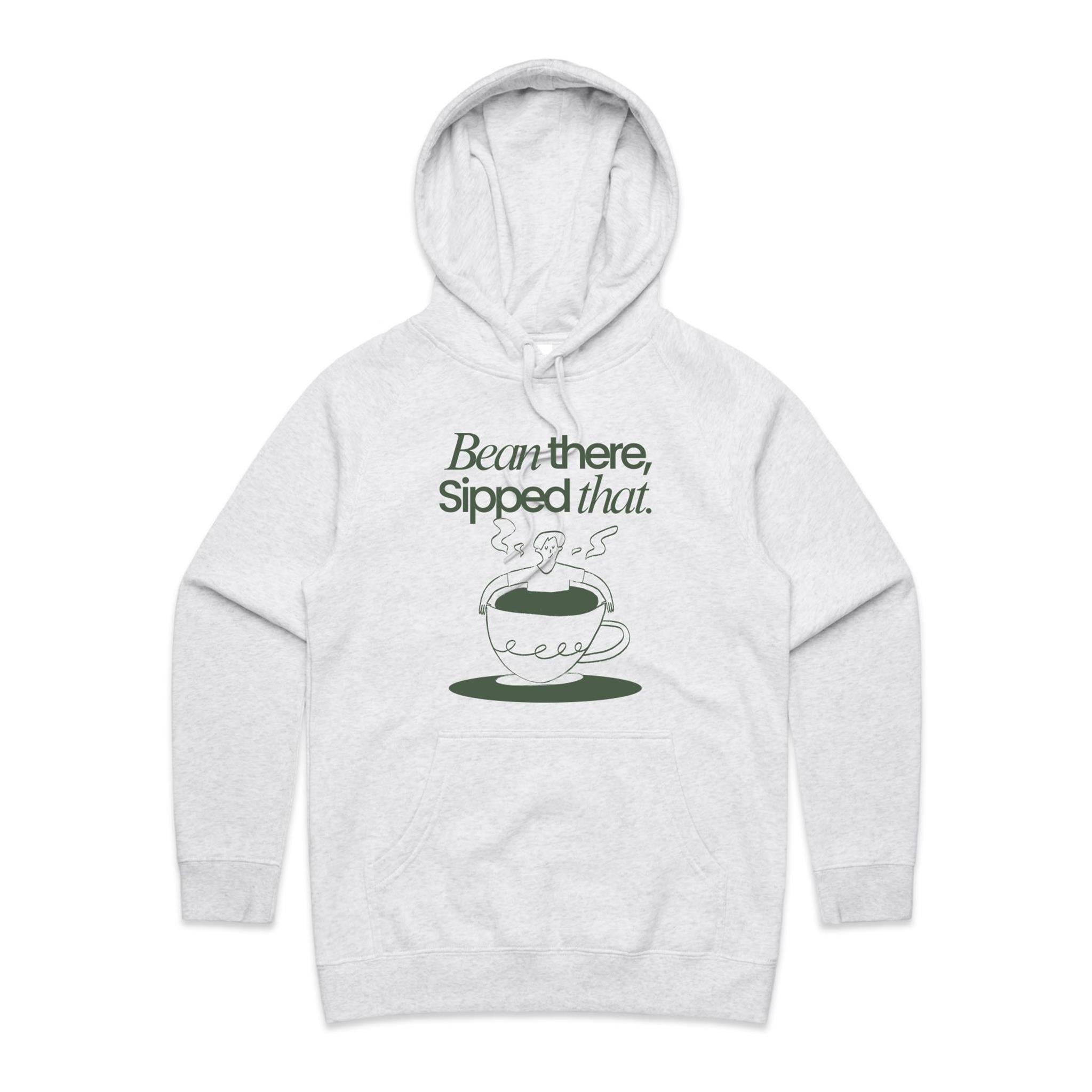 Bean There, Sipped That, Coffee - Womens Hoodie White Marle Womens Hoodie Coffee Printed In Australia