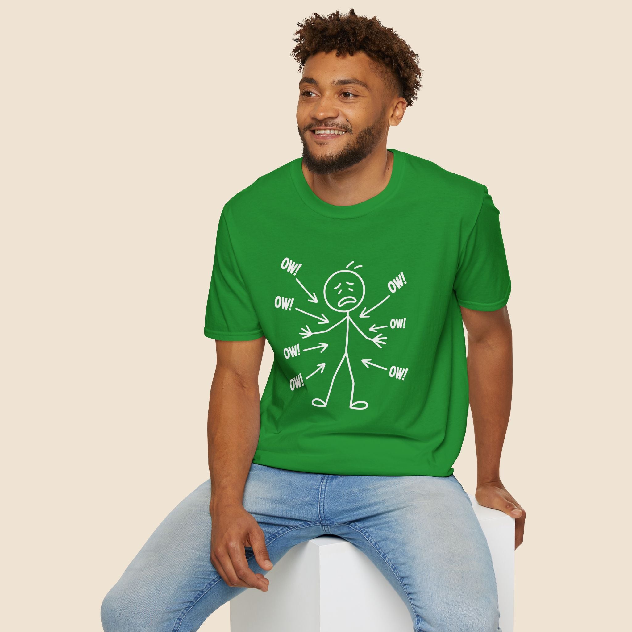Ow! Everything Hurts Stick Figure Unisex T-Shirt Irish Green Unisex Adult T-shirt Globally Fulfilled