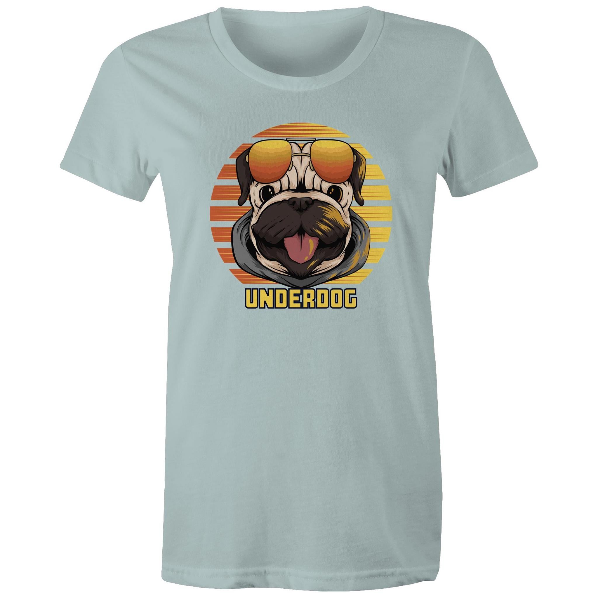 Underdog - Womens T-shirt Pale Blue Womens T-shirt animal Printed In Australia