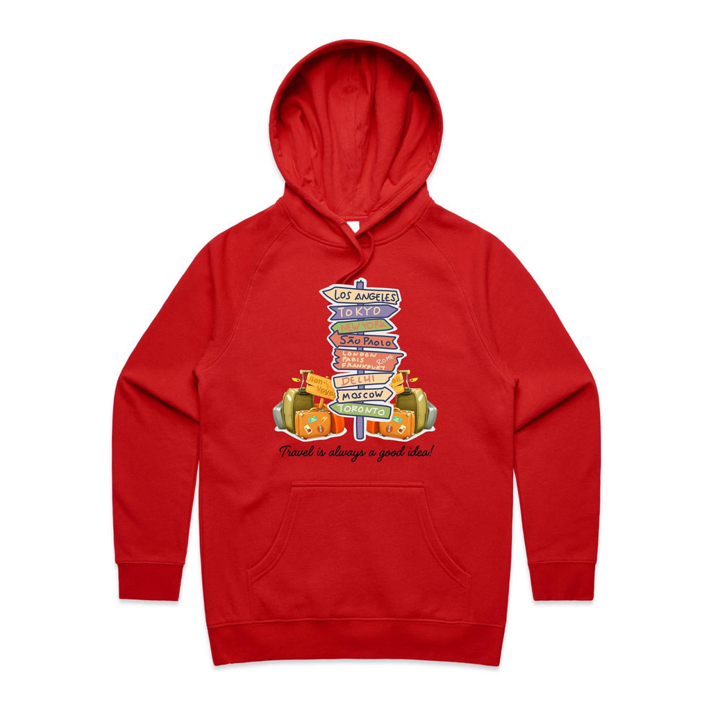 Travel Is Always A Good Idea - Womens Hoodie Red Womens 2XL Womens Hoodie Printed In Australia
