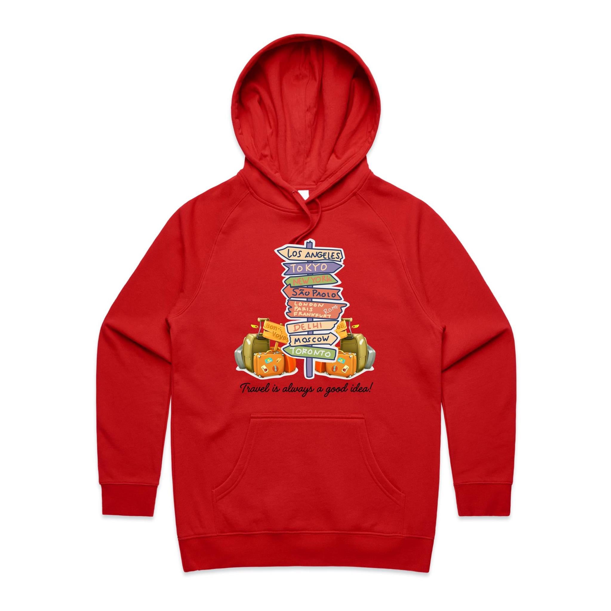 Travel Is Always A Good Idea - Womens Hoodie Red Womens 2XL Womens Hoodie Printed In Australia