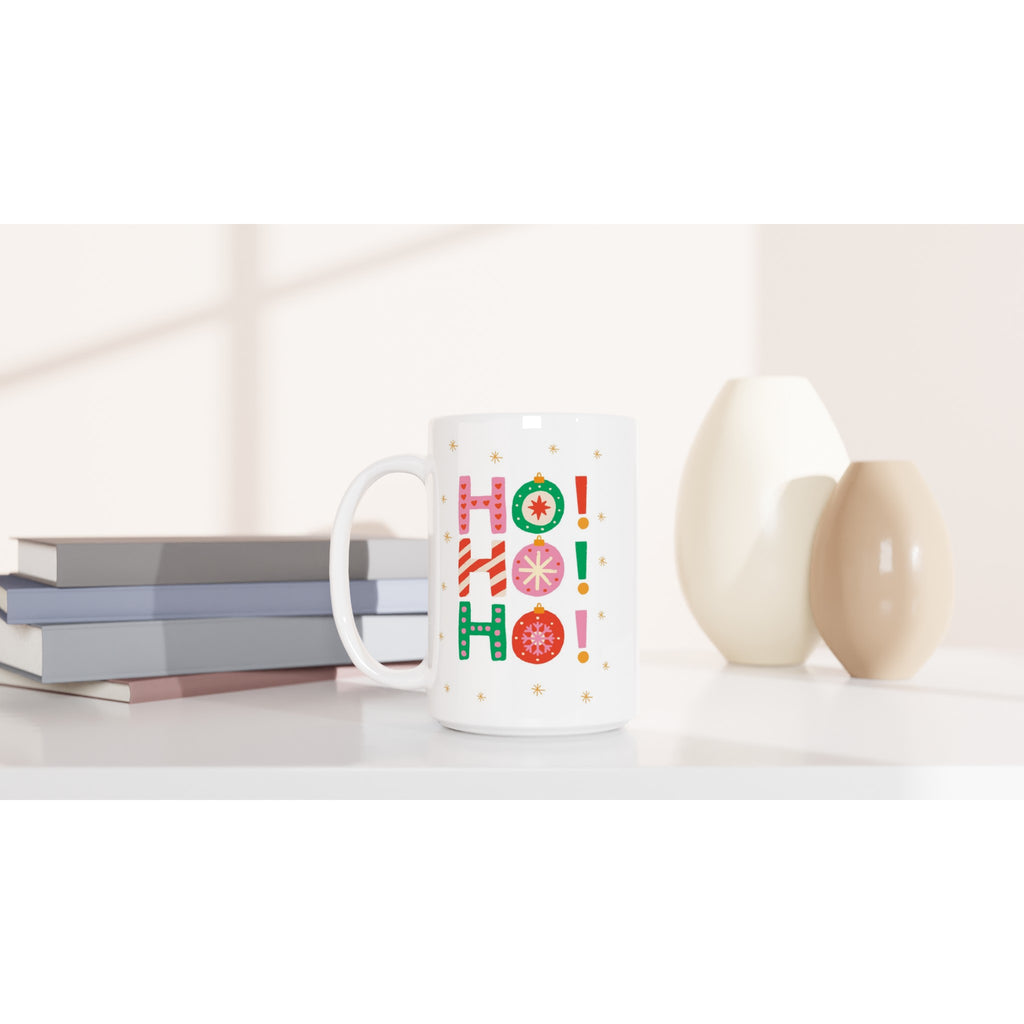 Christmas Ho Ho Ho - White 15oz Ceramic Mug Christmas 15oz Mug Christmas Globally Fulfilled