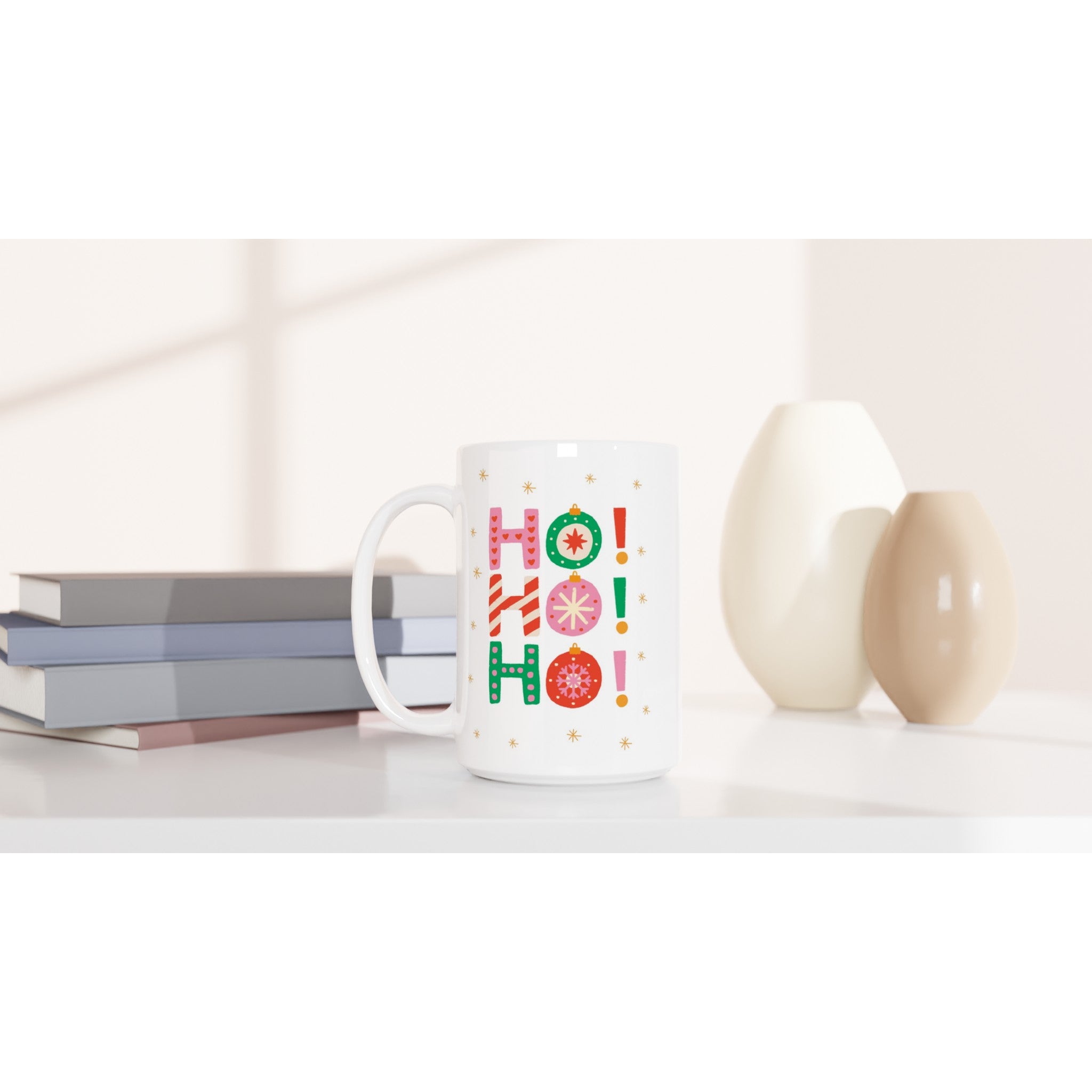 Christmas Ho Ho Ho - White 15oz Ceramic Mug Christmas 15oz Mug Christmas Globally Fulfilled