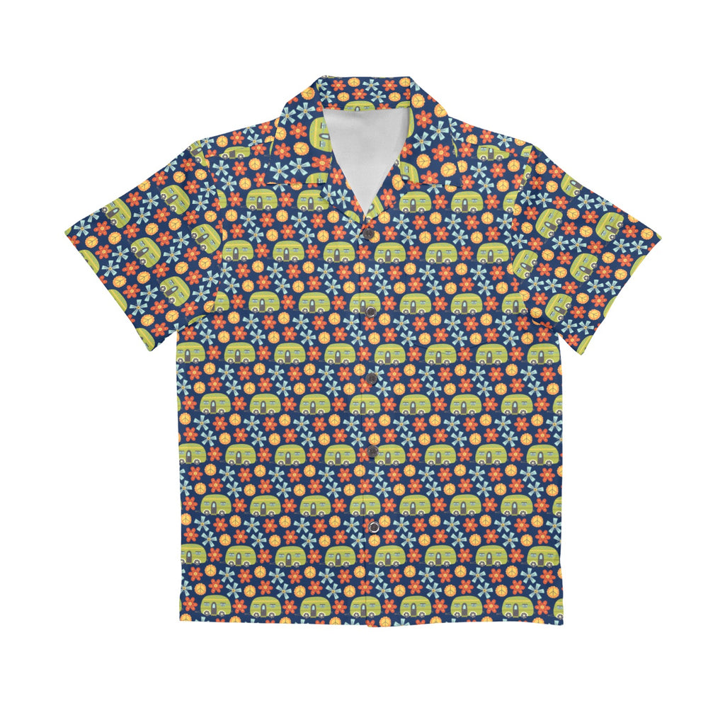 Hippy Caravan Senior Kids Hawaiian Shirt Senior Kids Hawaiian Shirt 8-15 Printed Offshore Retro