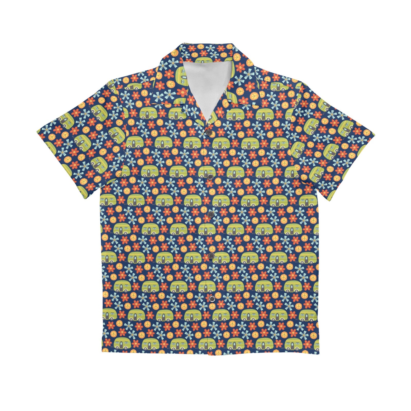 Hippy Caravan Senior Kids Hawaiian Shirt Senior Kids Hawaiian Shirt 8-15 Printed Offshore Retro