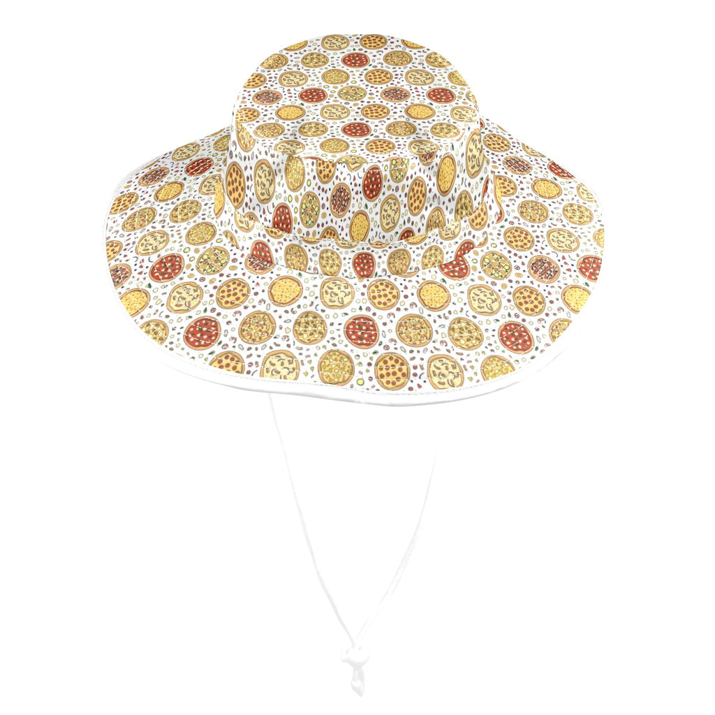 Round Pizzas On White Wide Brim Bucket Hat Wide Brim Bucket Hat Food Printed Offshore