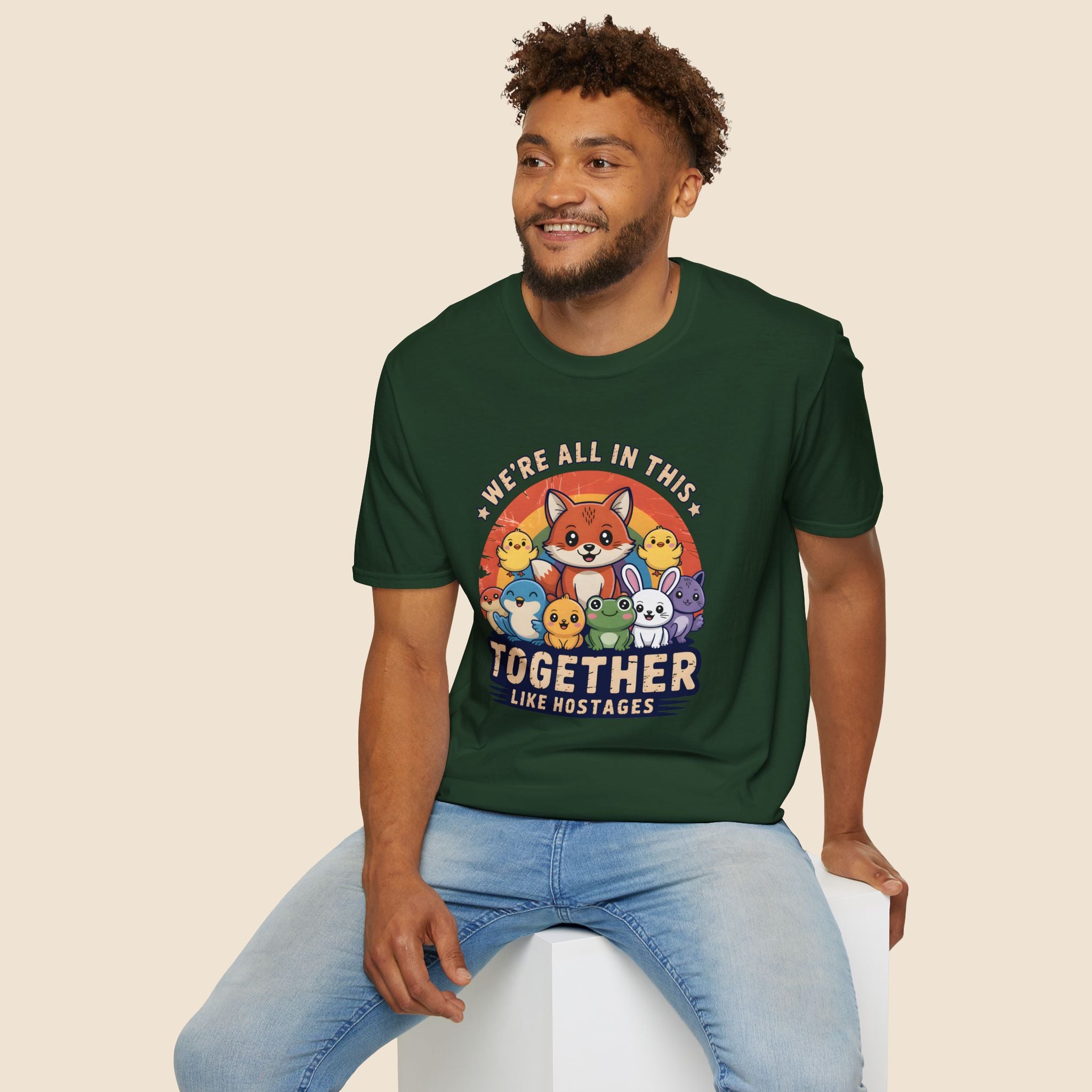 Cute Fox and Animal Friends We're All In This Together Like Hostages Unisex T-Shirt Unisex Adult T-shirt animal Globally Fulfilled