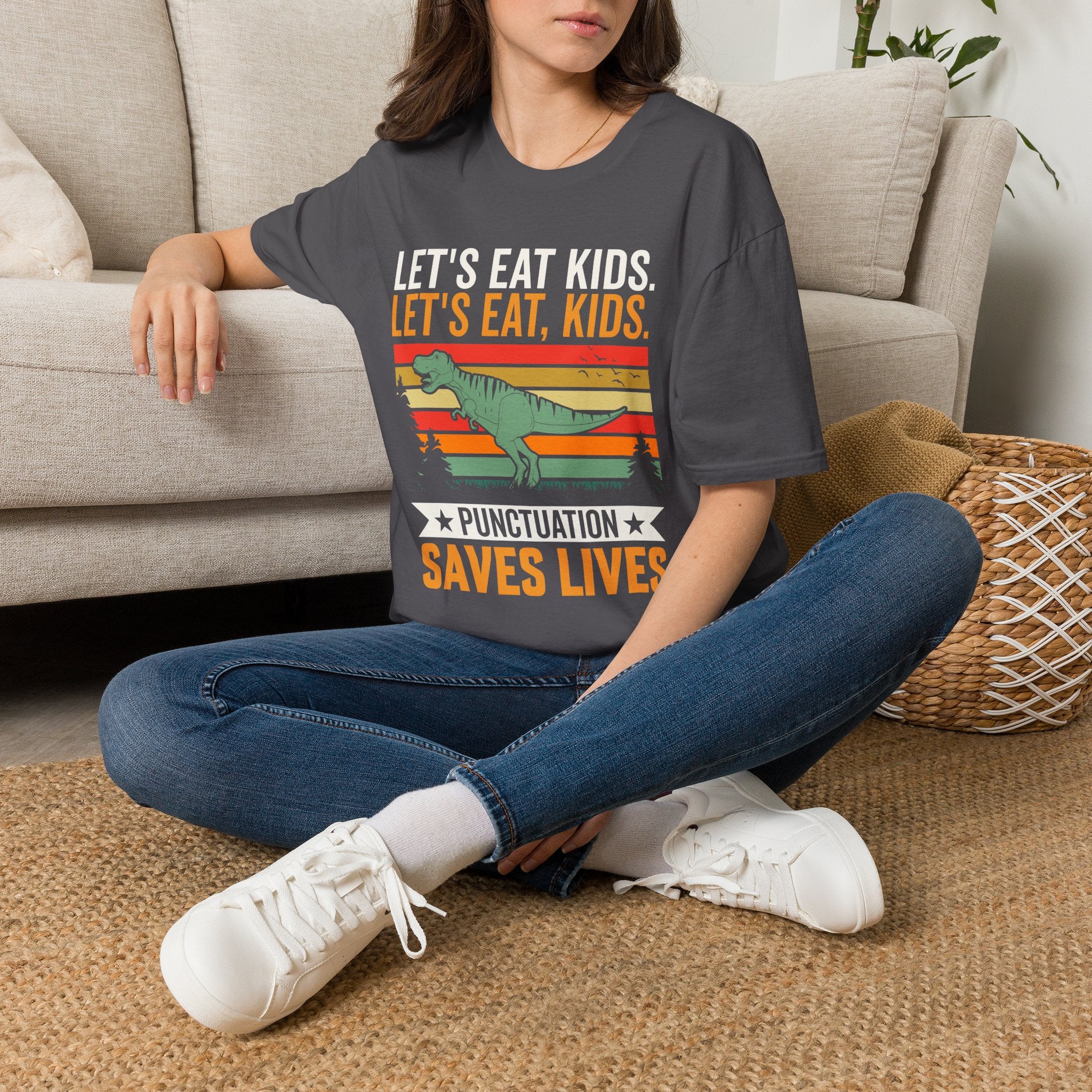 Punctuation Saves Lives Dinosaur, Let's Eat Kids Unisex T-shirt Unisex Adult T-shirt Globally Fulfilled