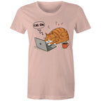 Cat Laptop, I'm OK - Womens T-shirt Pale Pink Womens T-shirt animal Printed In Australia