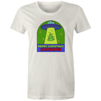 Merry Christmas Earthlings, UFO - Womens T-shirt Natural Womens Christmas T-shirt Christmas Printed In Australia