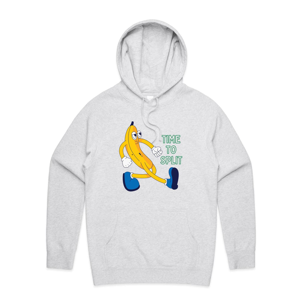 Banana, Time To Split - Mens Hoodie White Marle Mens Hoodie Food Printed In Australia