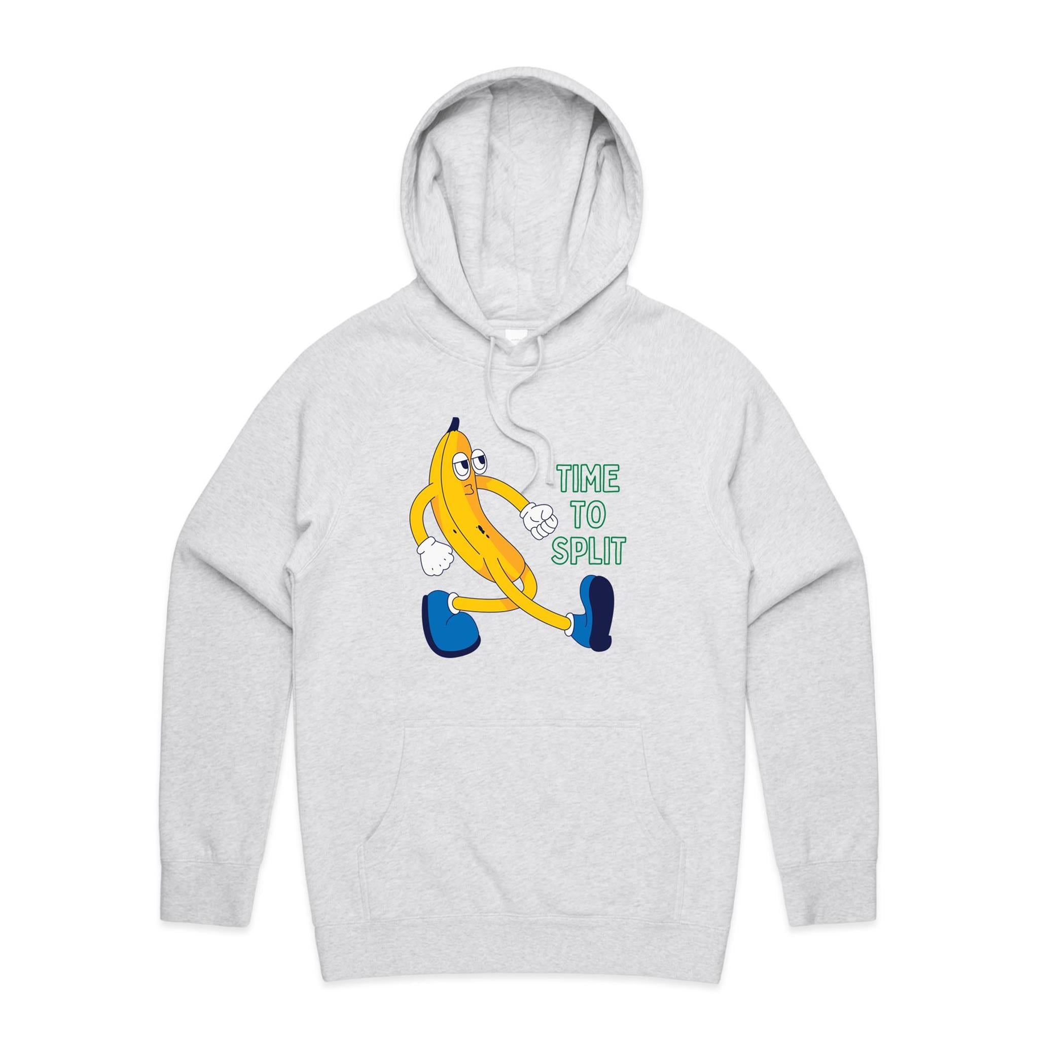 Banana, Time To Split - Mens Hoodie White Marle Mens Hoodie Food Printed In Australia