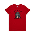 Frazzled Cat, Hang On, Let Me Overthink This Women's AS Colour T-shirt Red Womens T-shirt animal Printed In Australia