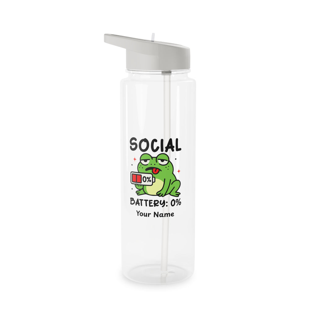 Personalised - Frog, Social Battery - Clear Tritan Water Bottle