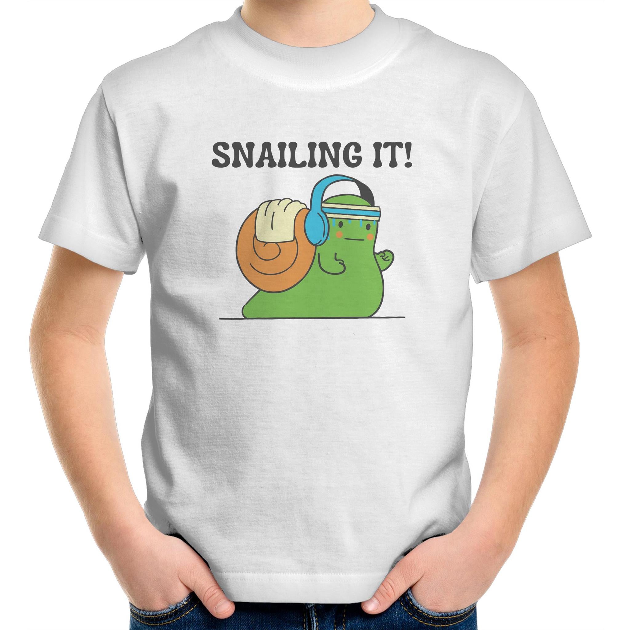 Snailing It - Kids Youth T-Shirt White Kids Youth T-shirt animal Fitness Printed In Australia