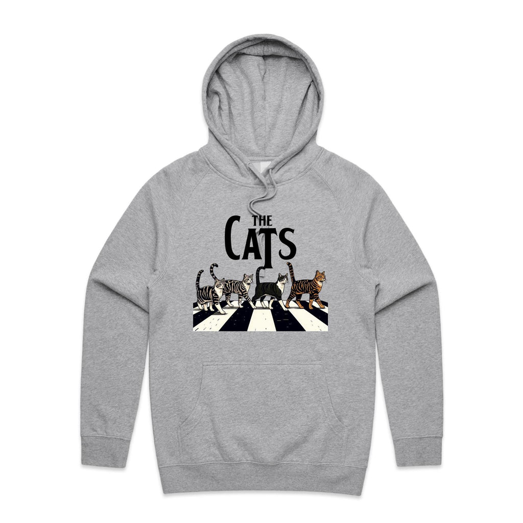 The Cats, Fab Four Crossing The Road - Mens Hoodie Grey Marle Mens Hoodie animal Music Printed In Australia