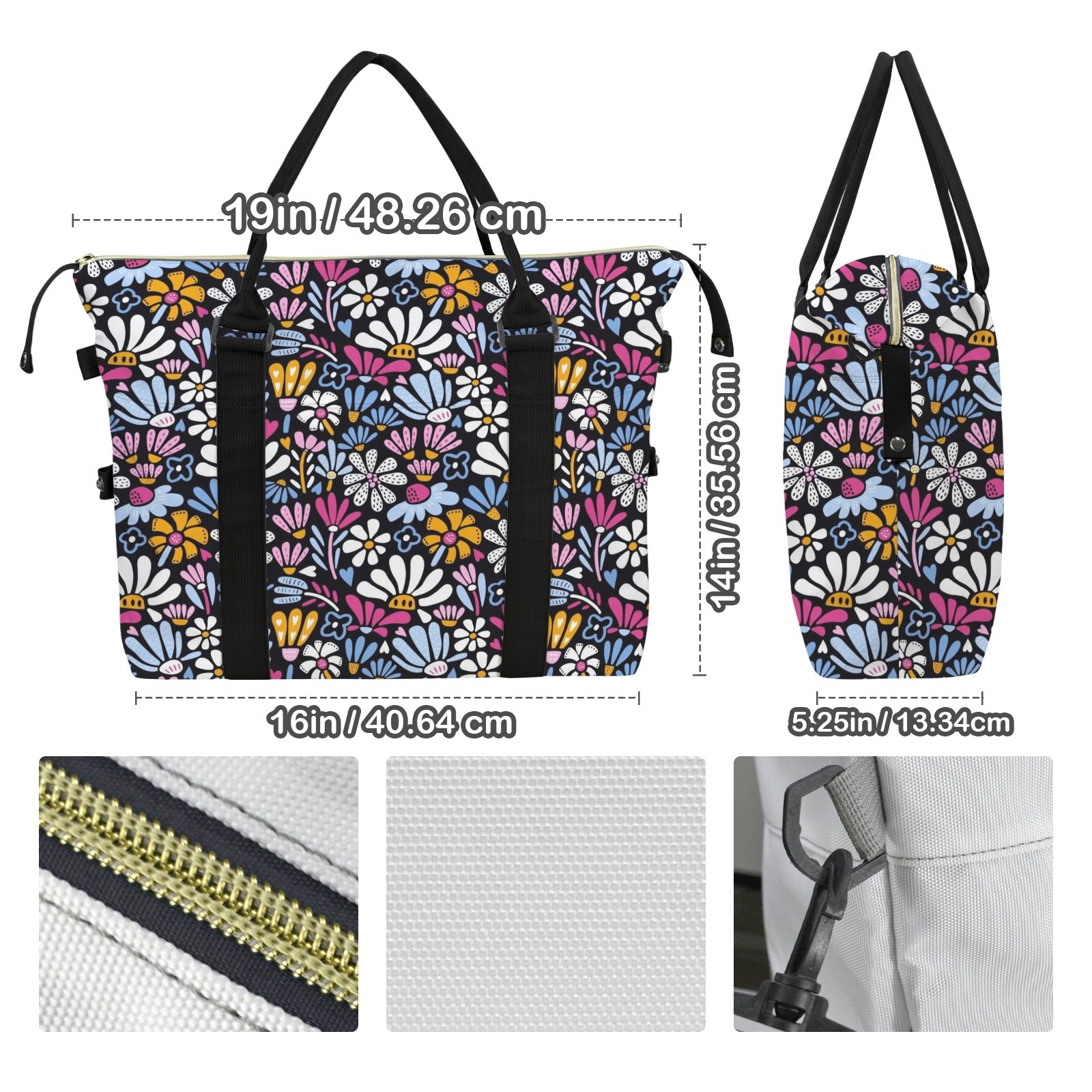 Graphic Flowers On Black Duffle Bag-Simple (Model 1715) Duffle Bag-Simple (1715)