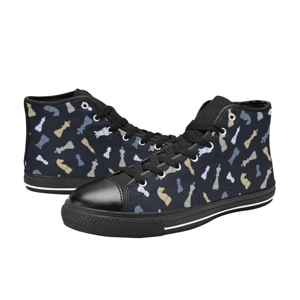 Chess Pattern - Kids High Top Canvas Shoes