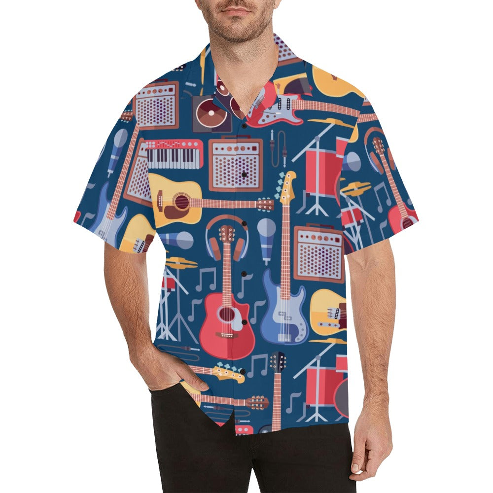 Music Instruments Blue - Mens Hawaiian Shirt