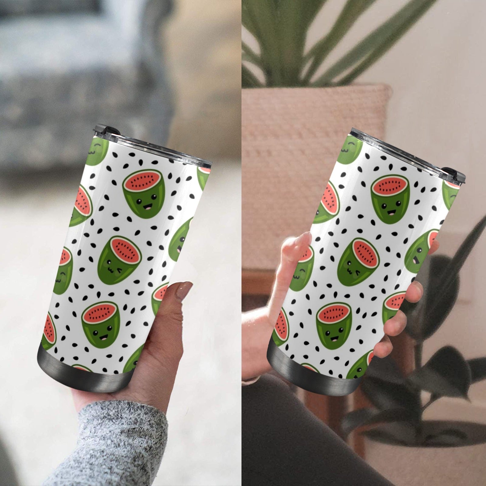 Happy Watermelon - 20oz Mobile Tumbler with Lid (Black Lock) 20oz Travel Mug Food Printed Offshore
