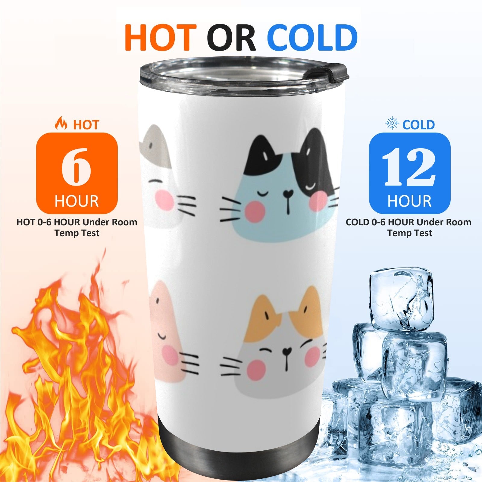 Cat Faces - 20oz Mobile Tumbler with Lid (Black Lock) 20oz Travel Mug animal Printed Offshore
