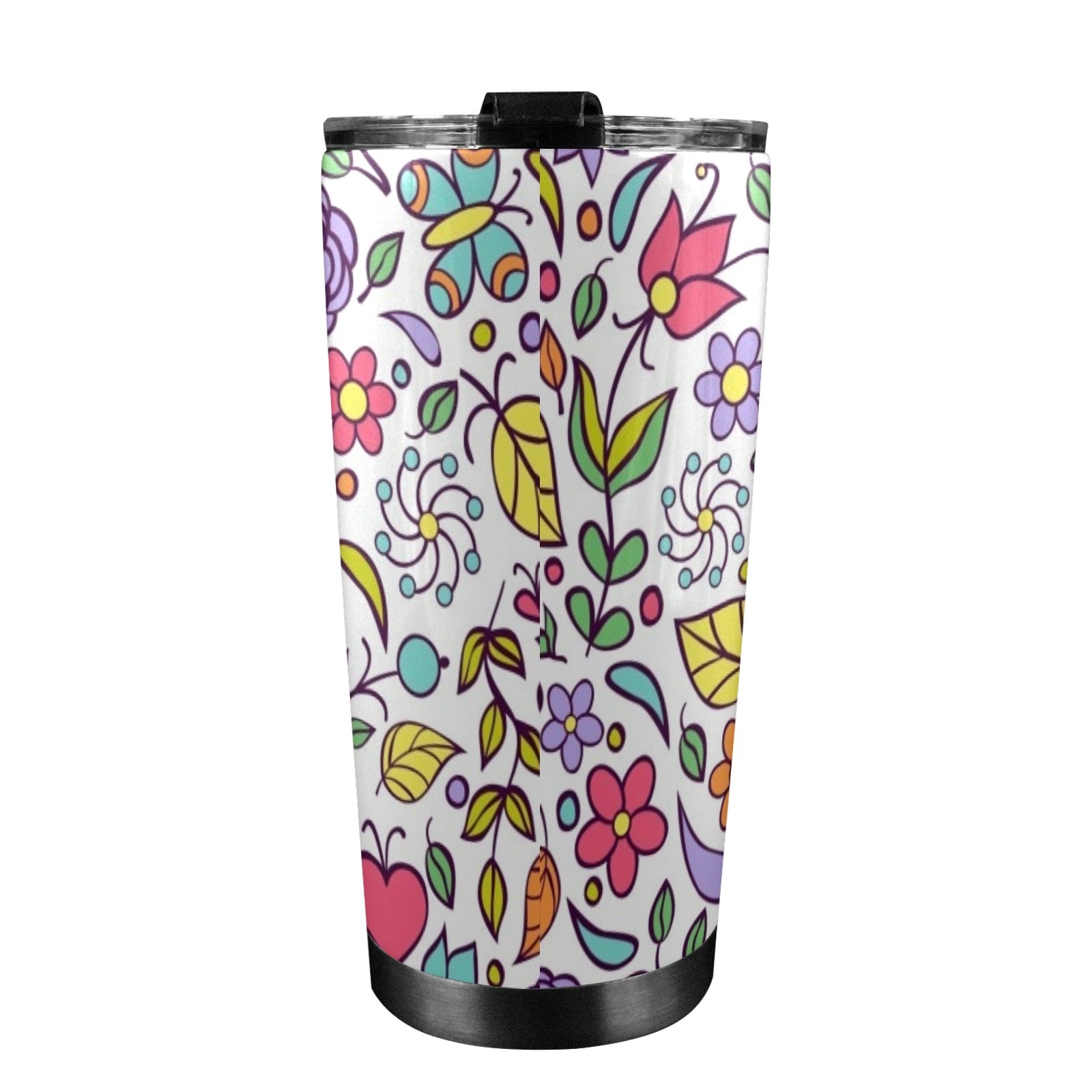Hippie Butterfly And Flowers - 20oz Mobile Tumbler with Lid (Black Lock)