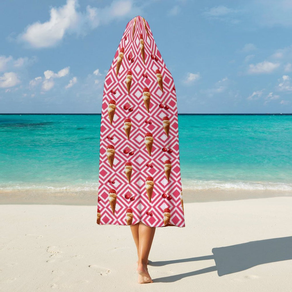 Cherry Ice Cream Kids Hooded Blanket 100cm x 130cm Kids Hooded Blanket Food Printed Offshore