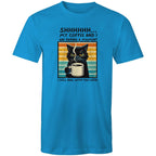 Shhh, My Coffee And I Are Having A Moment, Cat - Mens T-Shirt Arctic Blue Mens T-shirt animal Coffee Printed In Australia