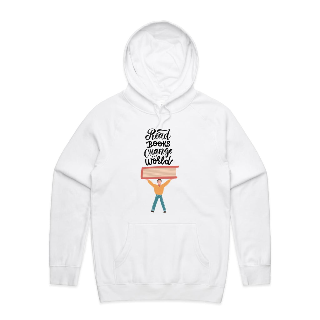 Read Books, Change The World - Mens Hoodie White Mens Hoodie Printed In Australia Reading