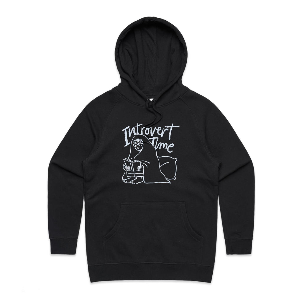 Introvert Time - Womens Hoodie Black Womens Hoodie Printed In Australia