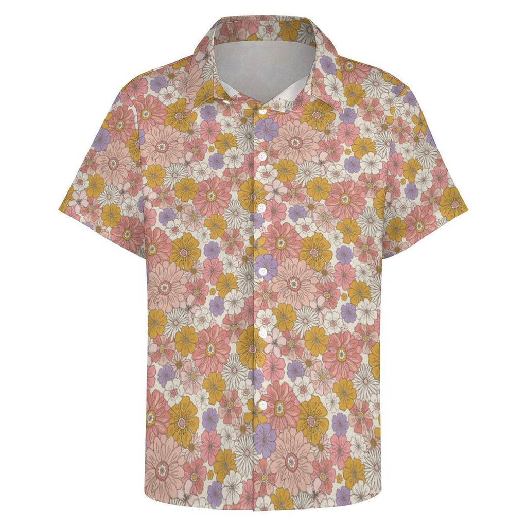 Faded Floral Women's Collared Pocketless Short Sleeve Shirt