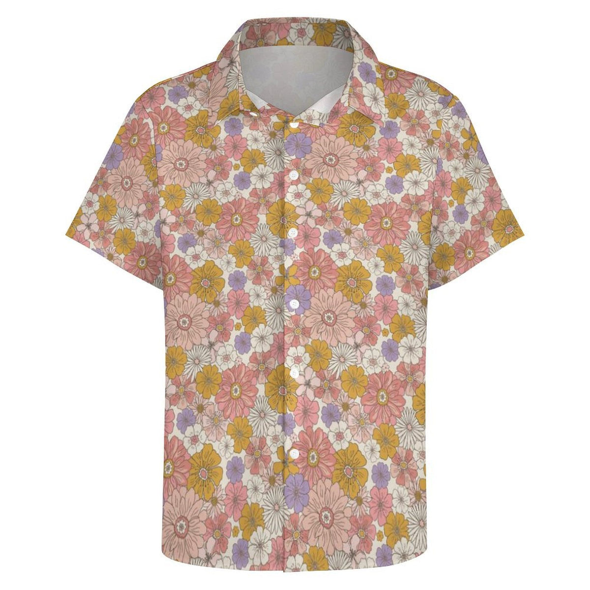 Faded Floral Women's Collared Pocketless Short Sleeve Shirt