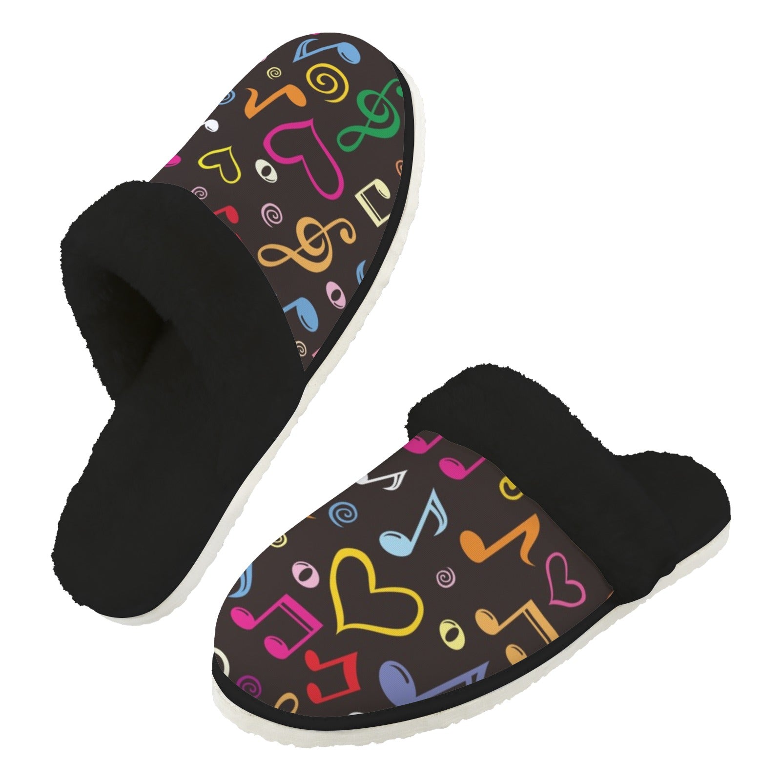 Music Love Men's Fur Trim Thick-Sole Indoor Slippers 2XL Men's Fur Trimmed Slippers Music Printed Offshore