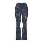 Gold Flowers On Navy High Waist Crossover Tummy Control Flare Leggings High Waist Flare Leggings Printed Offshore
