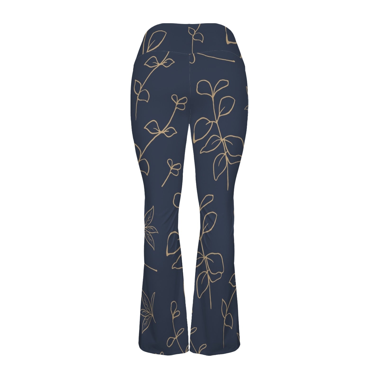Gold Flowers On Navy High Waist Crossover Tummy Control Flare Leggings High Waist Flare Leggings Printed Offshore