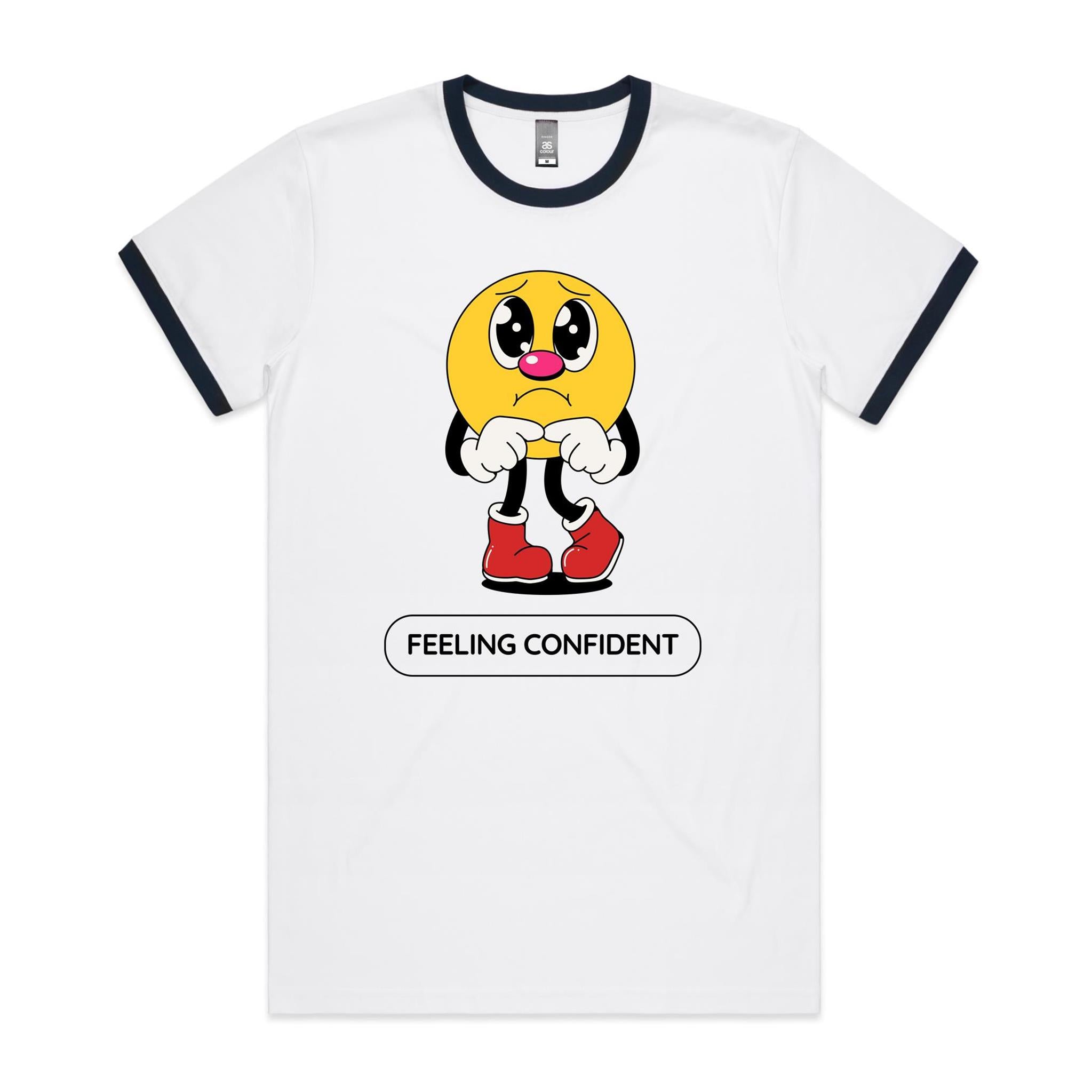 Feeling Confident - Staple Ringer Tee White Navy Ringer T-Shirt Printed In Australia
