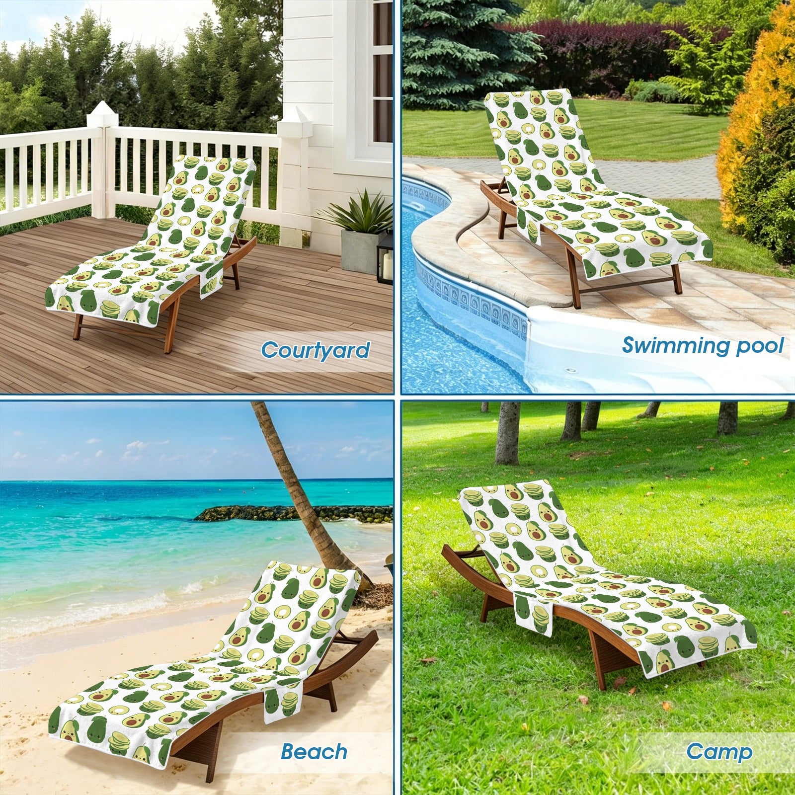 Cute Avocados Beach Chair Towel Cover with Side Pockets