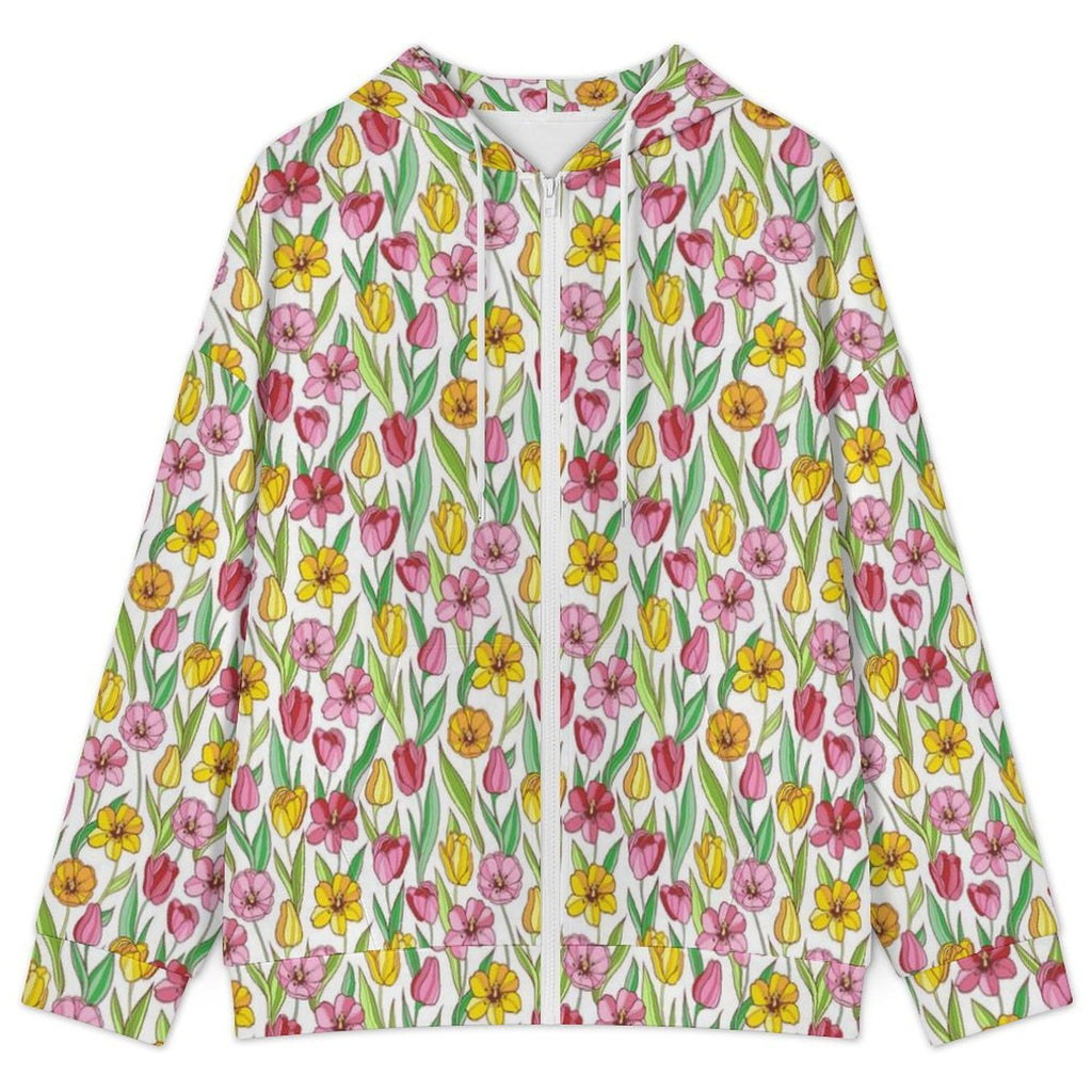 Pink And Yellow Floral Women's Full-Zip Hoodie