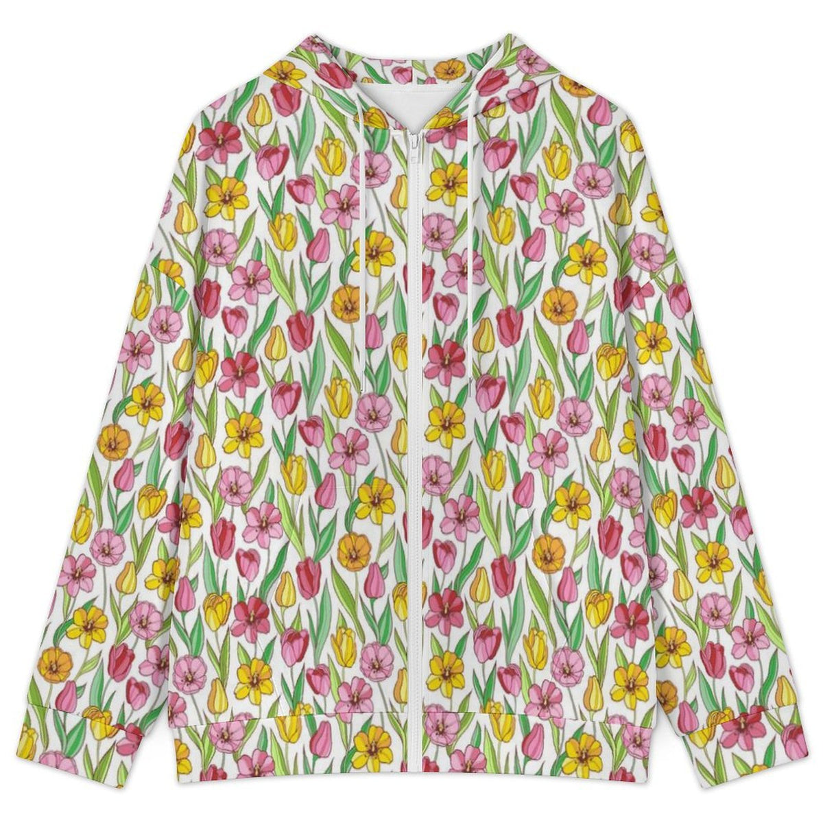 Pink And Yellow Floral Women's Full-Zip Hoodie