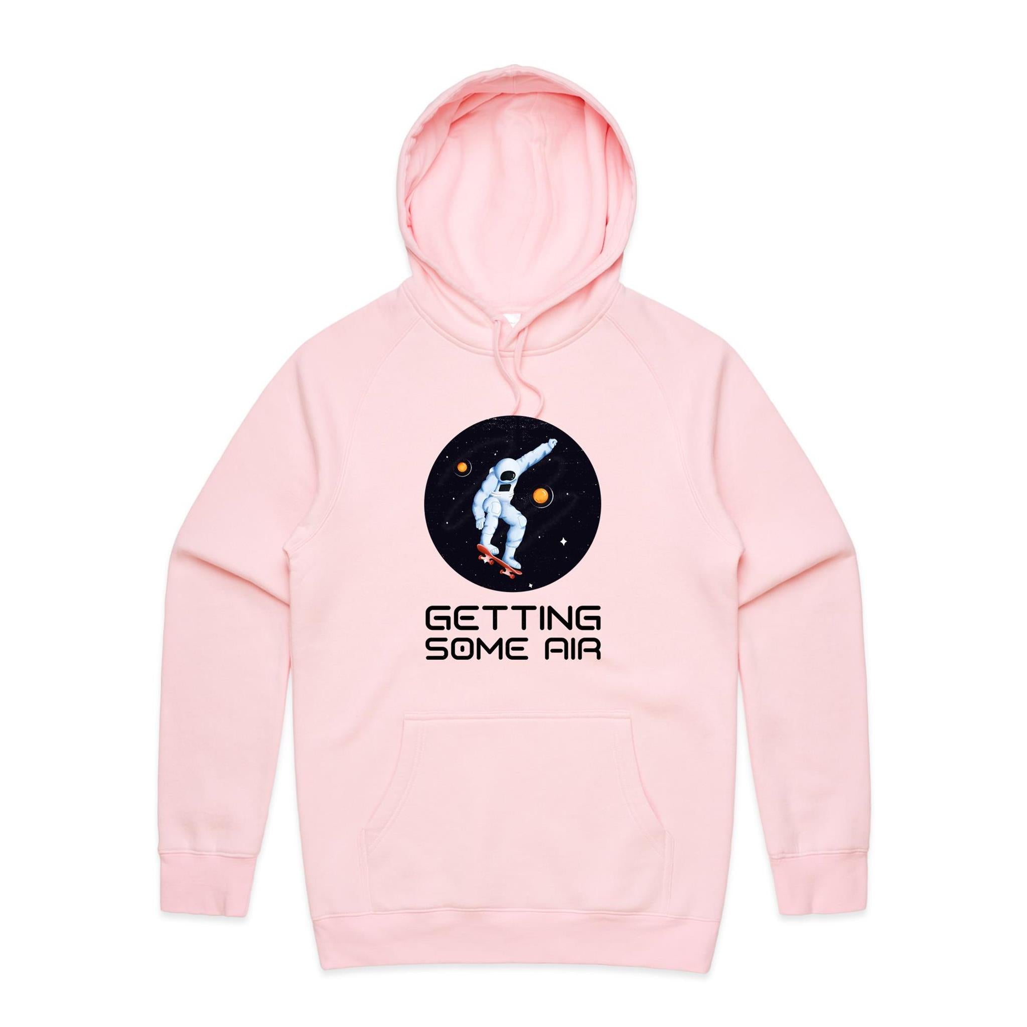 Getting Some Air, Skateboard Astronaut - Mens Hoodie Pink Mens Hoodie Printed In Australia Space