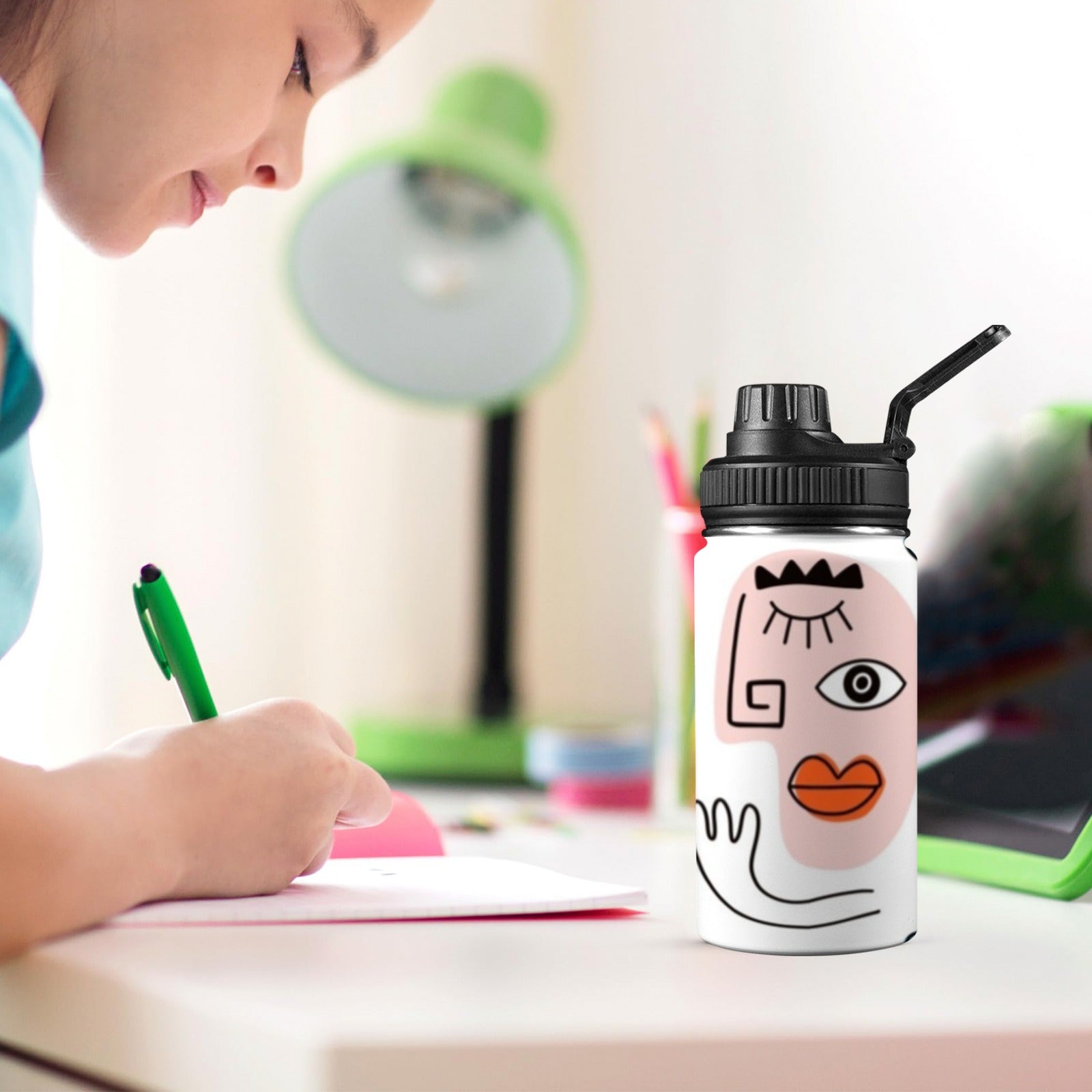 Faces Kids Water Bottle with Chug Lid (12 oz) Kids Water Bottle with Chug Lid Printed Offshore