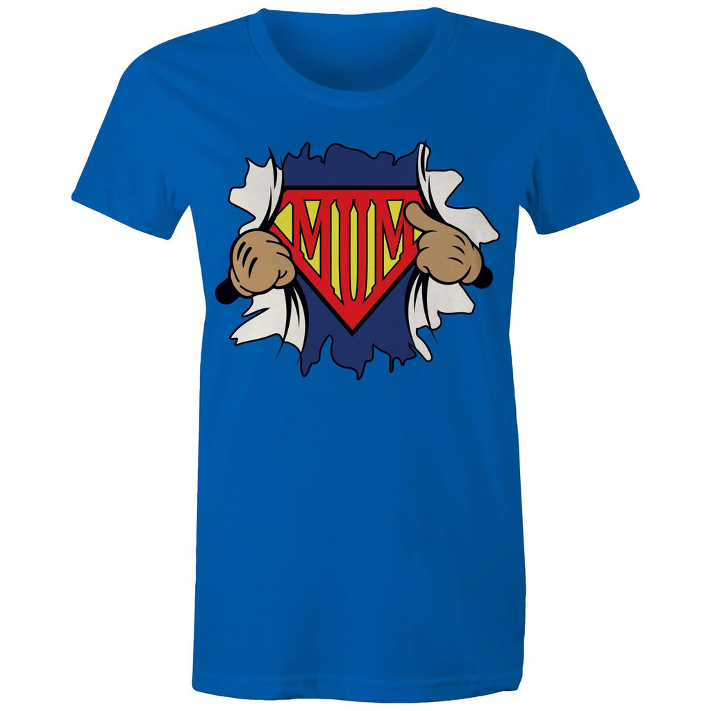 Super Mum - Womens T-shirt Bright Royal Womens T-shirt comic Mum Printed In Australia