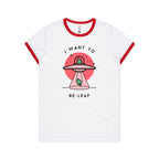 I Want To Be-Leaf, Believe Women's AS Colour Ringer Tee White Red Womens Ringer T-shirt Printed In Australia Sci Fi
