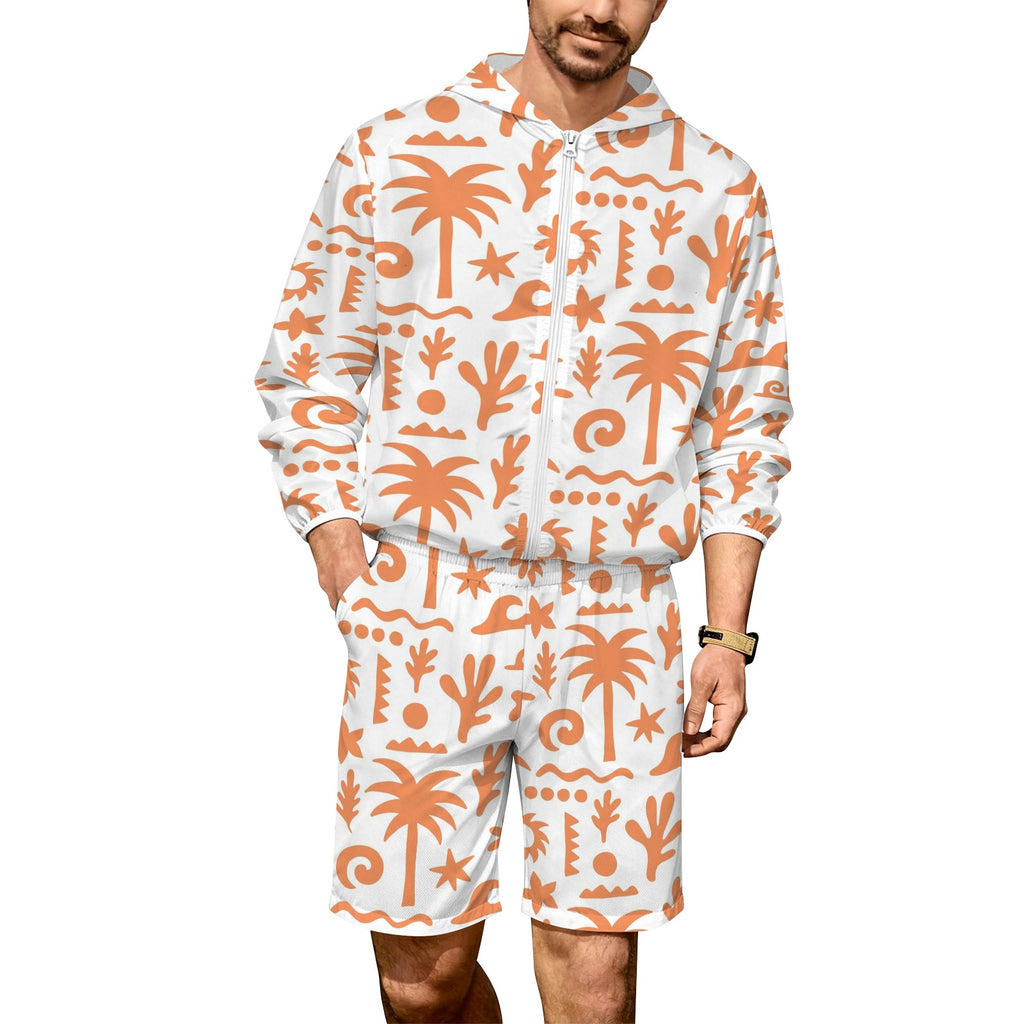 Orange Surf Men's Lightweight Sun Hoodie & Shorts Set 4XL Men's Lightweight Sun Hoodie & Shorts Printed Offshore Surf